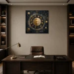 Sun and Moon Zodiac Wall Art Canvas Print displayed in a contemporary gallery-inspired room