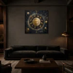 Sun and Moon Zodiac Wall Art Canvas Print shown in a warm modern interior