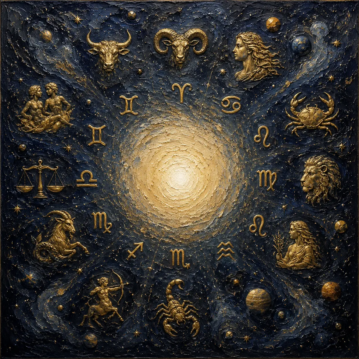 Golden Zodiac Constellation Zodiac Wall Art Canvas Print