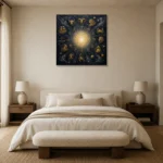 Golden Zodiac Constellation Zodiac Wall Art Canvas Print showcased in an elegant minimalist interior