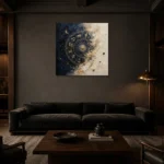 Ivory Lunar Dial Zodiac Wall Art Canvas Print shown in a warm modern interior