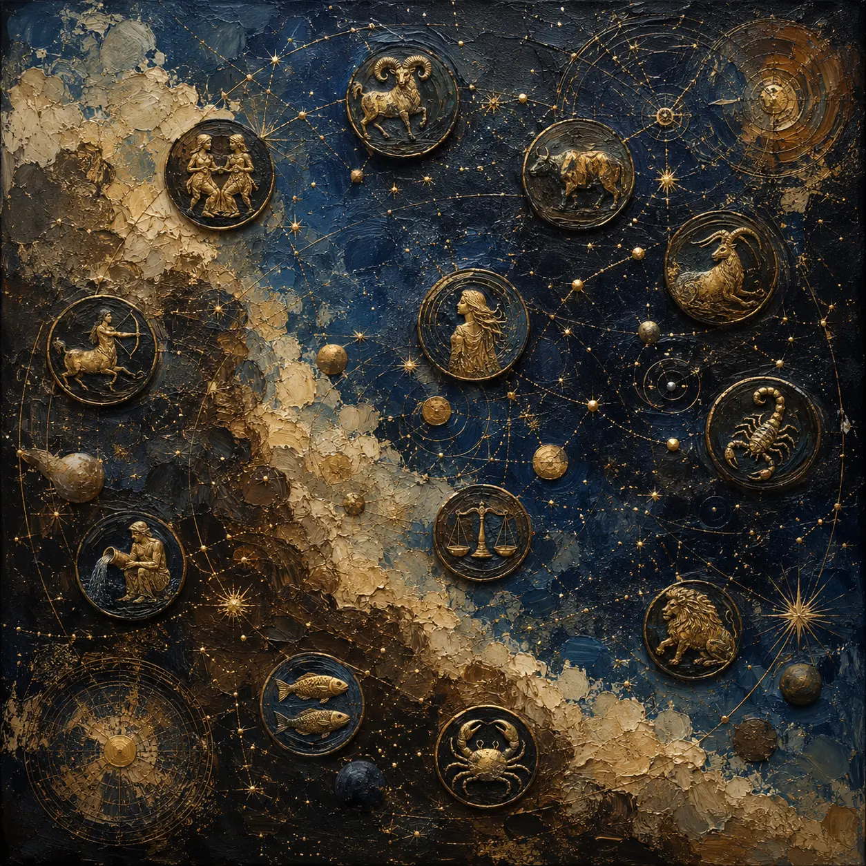 Celestial Medallion Map Zodiac Wall Art Canvas Print