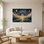 Celestial Horizon Zodiac Wall Art Canvas Print styled in a refined neutral interior