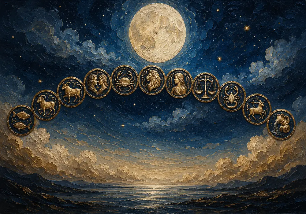 Moonlit Zodiac Arc Zodiac Wall Art Canvas Print