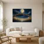 Moonlit Zodiac Arc Zodiac Wall Art Canvas Print styled in a refined neutral interior