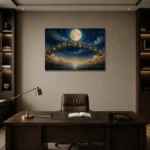 Moonlit Zodiac Arc Zodiac Wall Art Canvas Print displayed in a contemporary gallery-inspired room
