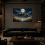 Moonlit Zodiac Arc Zodiac Wall Art Canvas Print shown in a warm modern interior