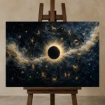 Solar Eclipse Zodiac Wall Art Canvas Print displayed on a studio easel