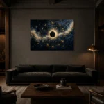 Solar Eclipse Zodiac Wall Art Canvas Print shown in a warm modern interior