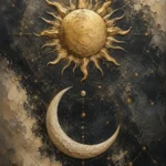 Golden Sun and Crescent Moon Sun and Moon Wall Art Canvas Print