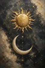 Golden Sun and Crescent Moon Sun and Moon Wall Art Canvas Print