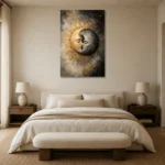 Celestial Eclipse Sun and Moon Wall Art Canvas Print showcased in an elegant minimalist interior