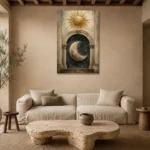 Day and Night Eclipse Sun and Moon Wall Art Canvas Print presented in a sophisticated home setting