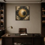 Solar Eclipse Sun and Moon Wall Art Canvas Print displayed in a contemporary gallery-inspired room