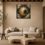 Solar Eclipse Sun and Moon Wall Art Canvas Print presented in a sophisticated home setting