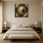 Solar Eclipse Sun and Moon Wall Art Canvas Print showcased in an elegant minimalist interior