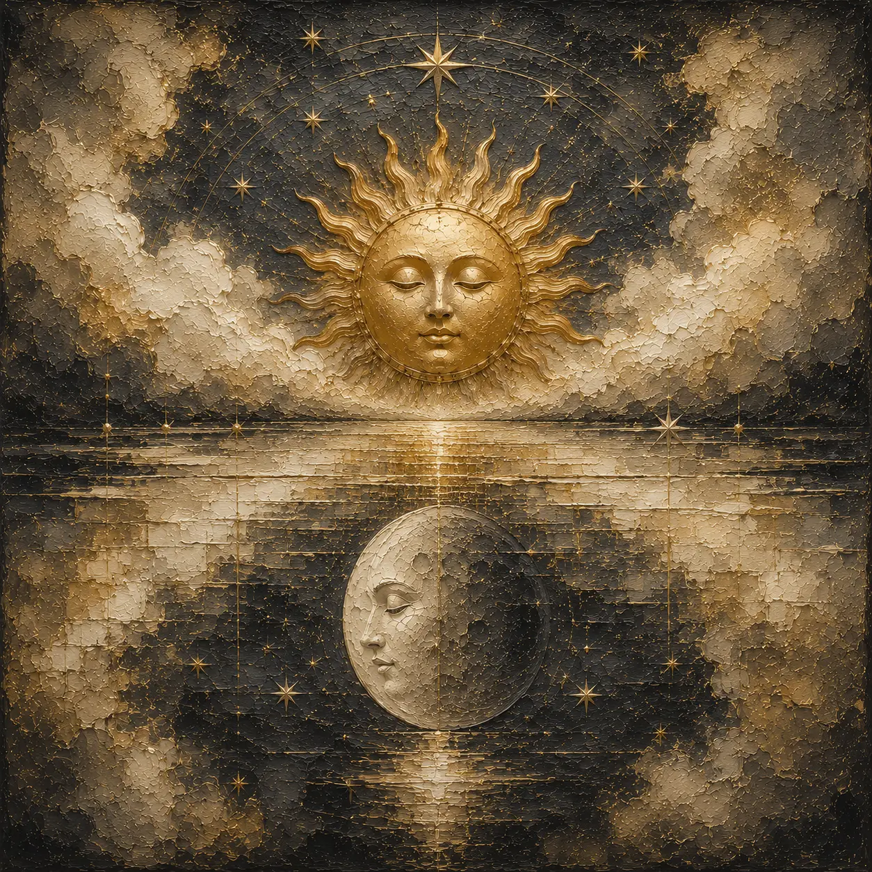 Celestial Reflection Sun and Moon Wall Art Canvas Print