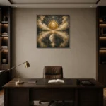 Celestial Reflection Sun and Moon Wall Art Canvas Print displayed in a contemporary gallery-inspired room