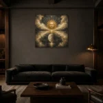 Celestial Reflection Sun and Moon Wall Art Canvas Print shown in a warm modern interior