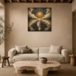 Celestial Reflection Sun and Moon Wall Art Canvas Print presented in a sophisticated home setting