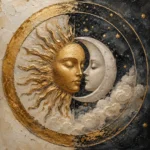 Celestial Embrace Sun and Moon Wall Art Canvas Print
