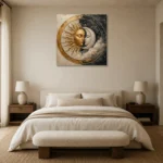 Celestial Embrace Sun and Moon Wall Art Canvas Print showcased in an elegant minimalist interior