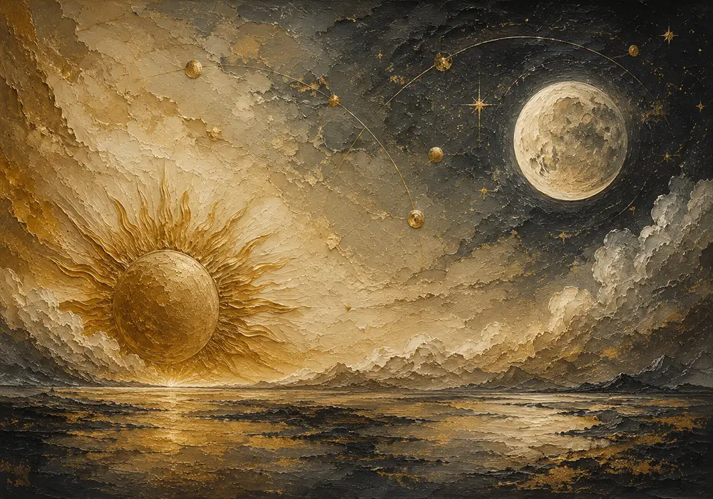 Celestial Horizon Sun and Moon Wall Art Canvas Print