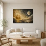 Celestial Horizon Sun and Moon Wall Art Canvas Print styled in a refined neutral interior