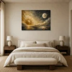 Celestial Horizon Sun and Moon Wall Art Canvas Print showcased in an elegant minimalist interior