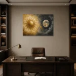 Solar Lunar Balance Sun and Moon Wall Art Canvas Print displayed in a contemporary gallery-inspired room