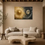 Solar Lunar Balance Sun and Moon Wall Art Canvas Print presented in a sophisticated home setting