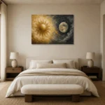 Solar Lunar Balance Sun and Moon Wall Art Canvas Print showcased in an elegant minimalist interior