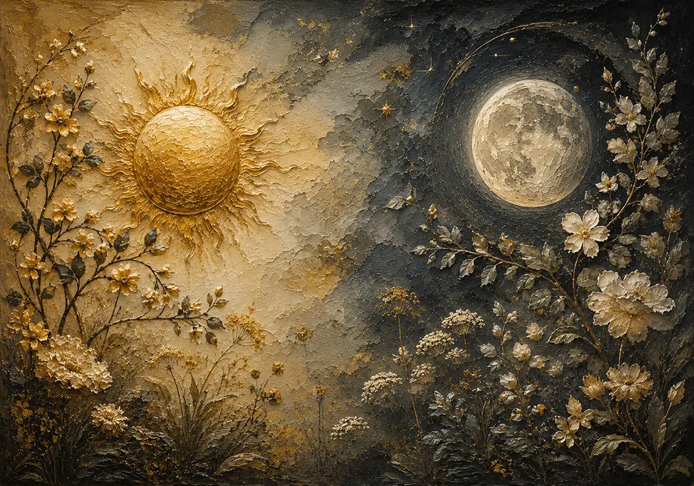 Celestial Garden Sun and Moon Wall Art Canvas Print