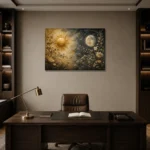 Celestial Garden Sun and Moon Wall Art Canvas Print displayed in a contemporary gallery-inspired room
