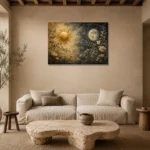 Celestial Garden Sun and Moon Wall Art Canvas Print presented in a sophisticated home setting