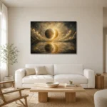 Eclipse Reflection Sun and Moon Wall Art Canvas Print styled in a refined neutral interior