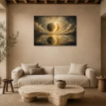 Eclipse Reflection Sun and Moon Wall Art Canvas Print presented in a sophisticated home setting