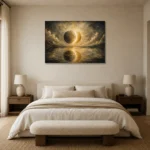 Eclipse Reflection Sun and Moon Wall Art Canvas Print showcased in an elegant minimalist interior