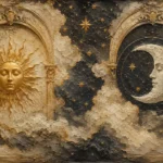 Twin Arch Celestial Sun and Moon Wall Art Canvas Print