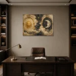 Twin Arch Celestial Sun and Moon Wall Art Canvas Print displayed in a contemporary gallery-inspired room