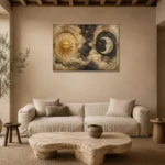 Twin Arch Celestial Sun and Moon Wall Art Canvas Print presented in a sophisticated home setting