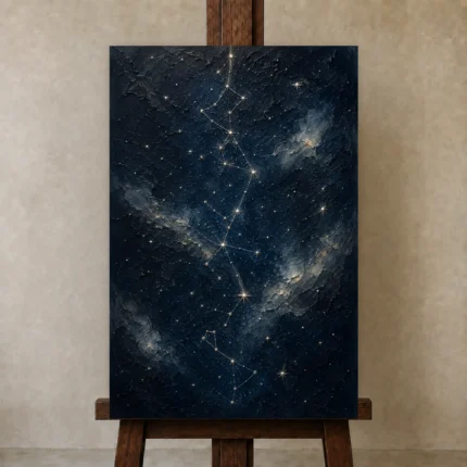 Celestial Star Map Constellation Wall Art Canvas Print shown in Studio Easel