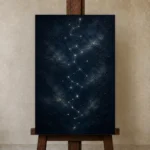 Midnight Celestial Path Constellation Wall Art Canvas Print displayed on a studio easel