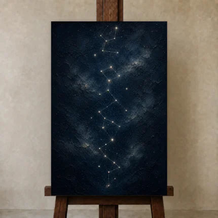 Midnight Celestial Path Constellation Wall Art Canvas Print shown in Studio Easel