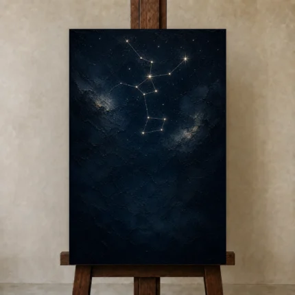Northern Star Cluster Constellation Wall Art Canvas Print shown in Studio Easel