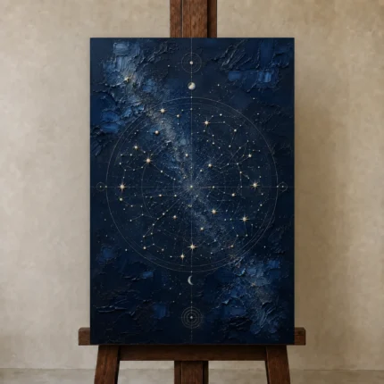 Celestial Star Atlas Constellation Wall Art Canvas Print shown in Studio Easel