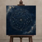 Celestial Zodiac Map Constellation Wall Art Canvas Print displayed on a studio easel