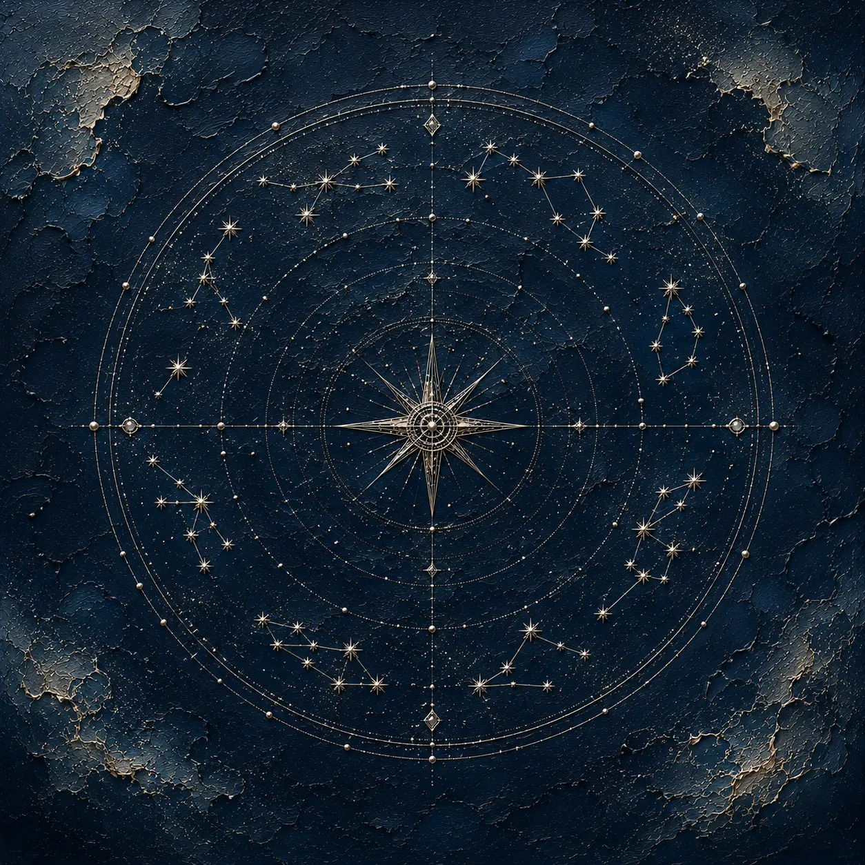 Celestial Compass Wheel Constellation Wall Art Canvas Print