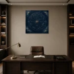 Celestial Compass Wheel Constellation Wall Art Canvas Print displayed in a contemporary gallery-inspired room
