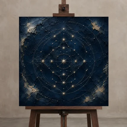 Celestial Star Mandala Constellation Wall Art Canvas Print shown in Studio Easel